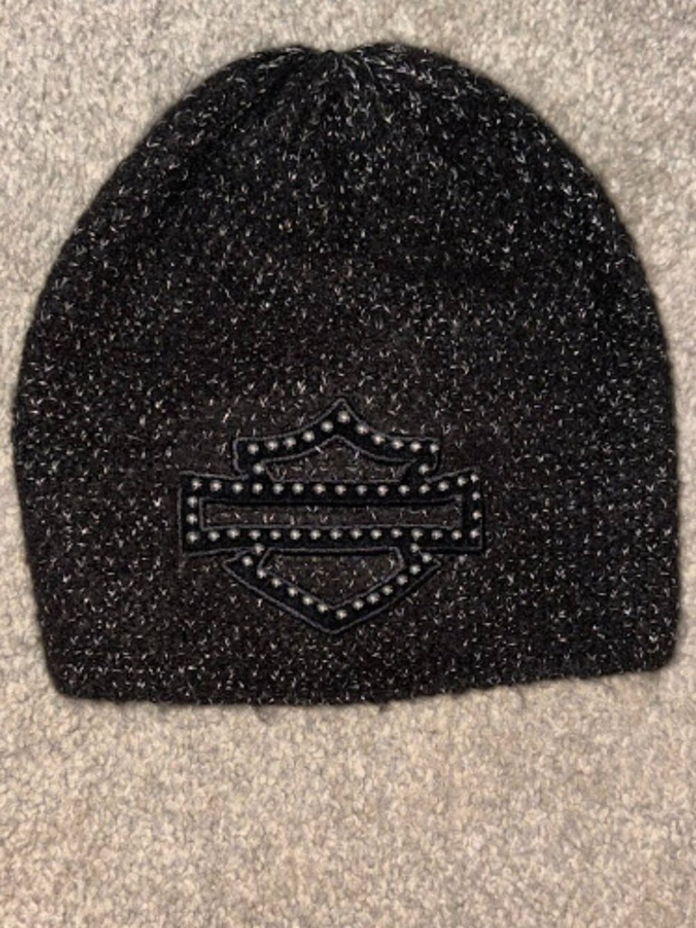 Harley-Davidson Bar & Shield Stud Beanie Cap/Hat Black and Silver